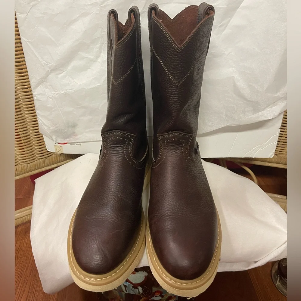 Justin Boots Original Dark Brown Leather Men's Boots Soft Toe Size 11 M NWT